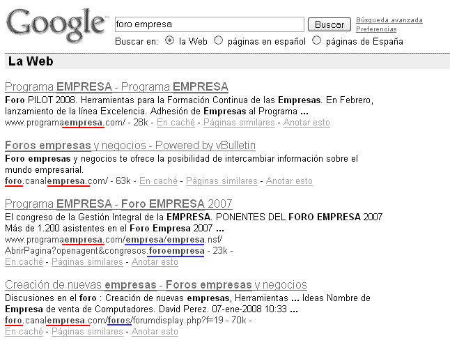 búsqueda de “foro empresa” en google