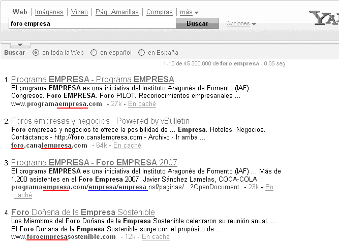 Búsqueda “foro empresa” en yahoo